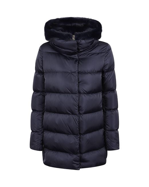 Herno Blue Hooded Quilted Down Coat