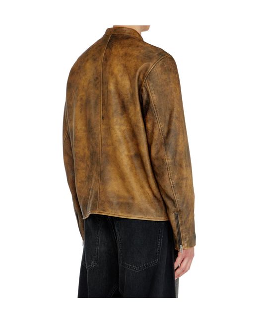 DIESEL Brown Oval-D Embossed Leather Jacket for men