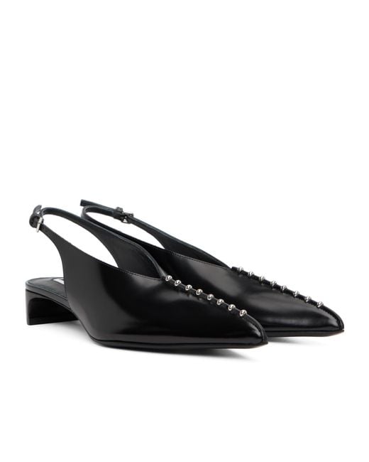Jil Sander Brown Pearl-Detail Slingback Pumps