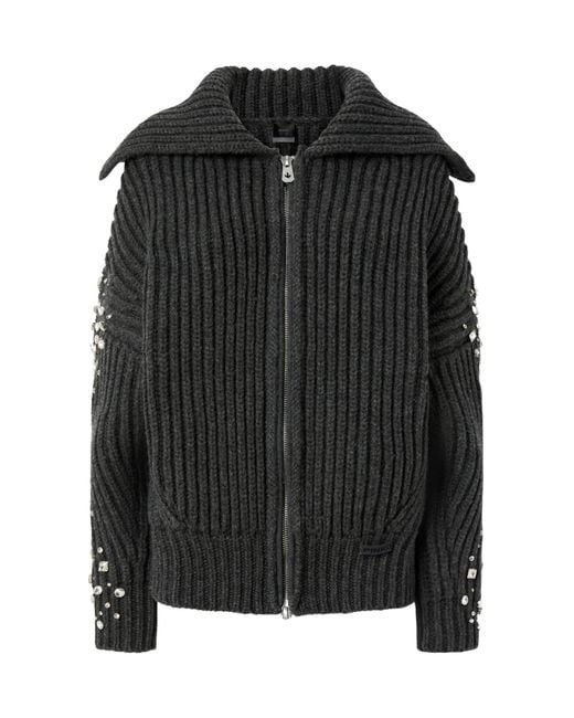Pinko Black Embellished Zip-Up Knit Jacket