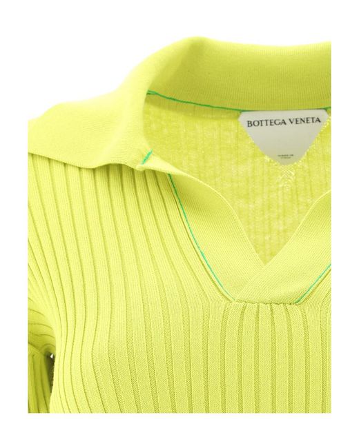 Bottega Veneta Yellow Ribbed-Knit Short-Sleeve Top
