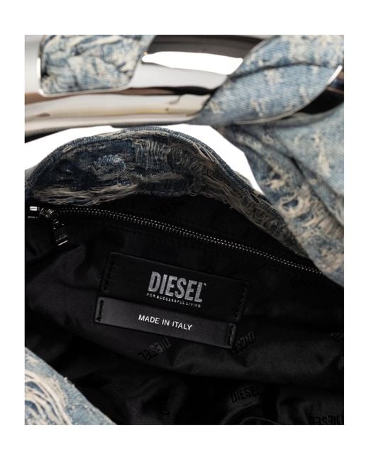 DIESEL Metallic Grab-D Distressed Denim Hobo Bag