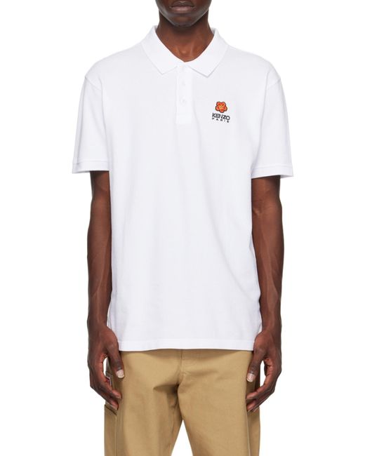 KENZO White Logo Embroidered Short-Sleeved Polo Shirt for men