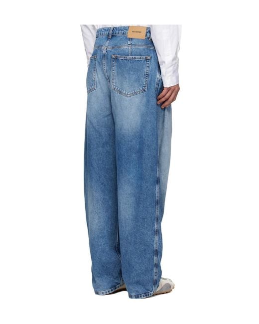 Hed Mayner Blue Pleated Wide-Leg Jeans for men