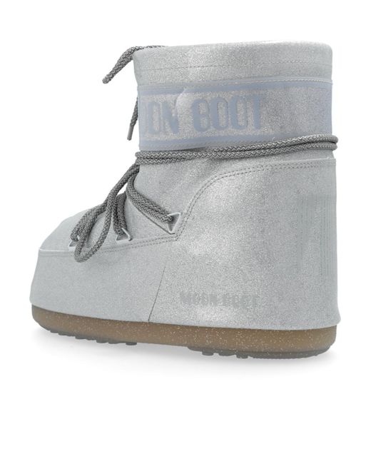 Moon Boot Gray Icon Low Glitter Lace-Up Boots