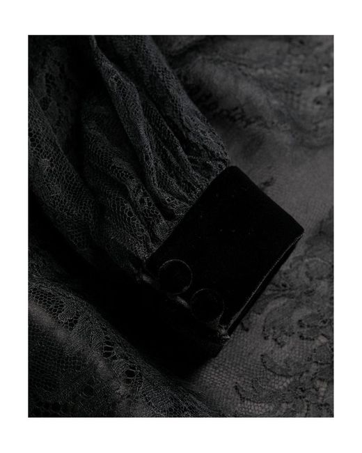 Saint Laurent Black Lace-Detail Layered Mini Dress