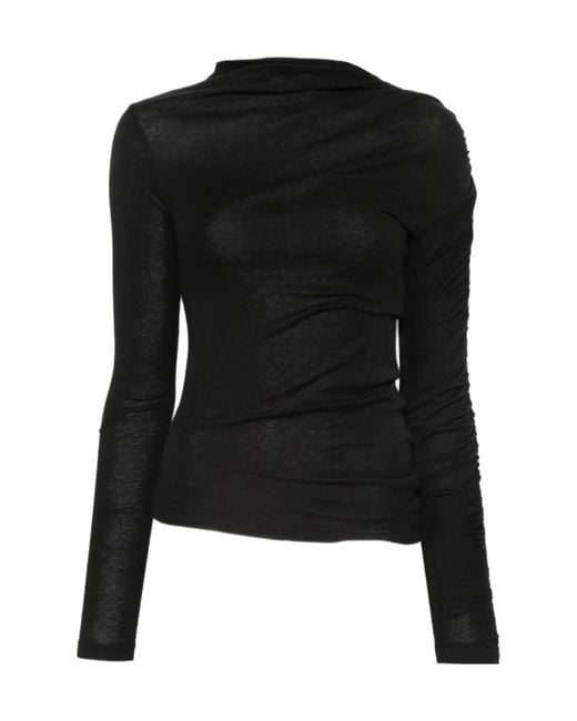 Pinko Black Ruched Asymmetric Top