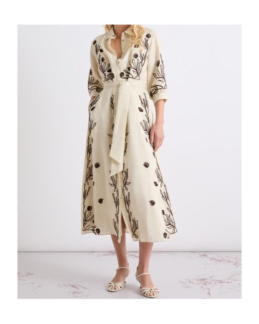 Marella Natural Embroidered Linen Dress