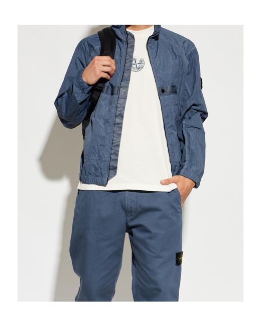 Stone Island Blue Logo Patch Zip-Up Jacket for men