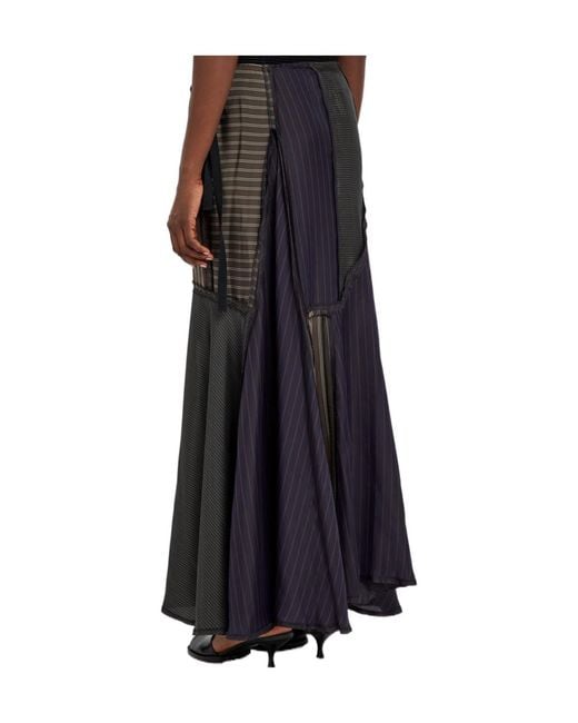 Maison Margiela Black Panelled Striped Satin Midi Skirt