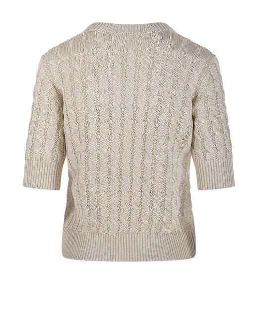 Max Mara White Cable Knit Short-Sleeve Sweater