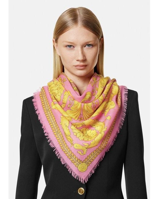 Versace Yellow Barocco-Print Frayed Scarf