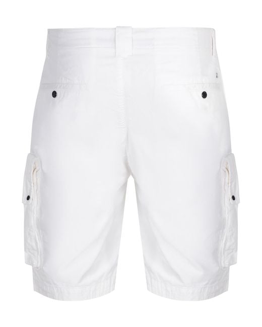C P Company White Lens Pocket Cargo Shorts for men