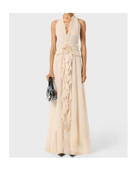 Blumarine White V-Neck Open-Back Dress