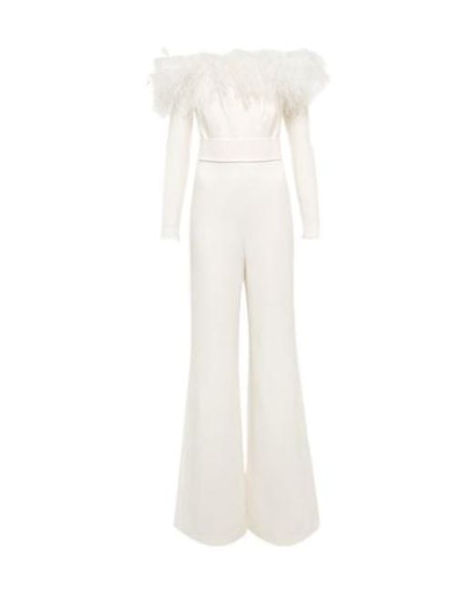 Safiyaa White Feather-Trimmed Jumpsuit