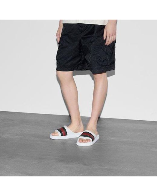 Gucci White Web Slide Sandals for men
