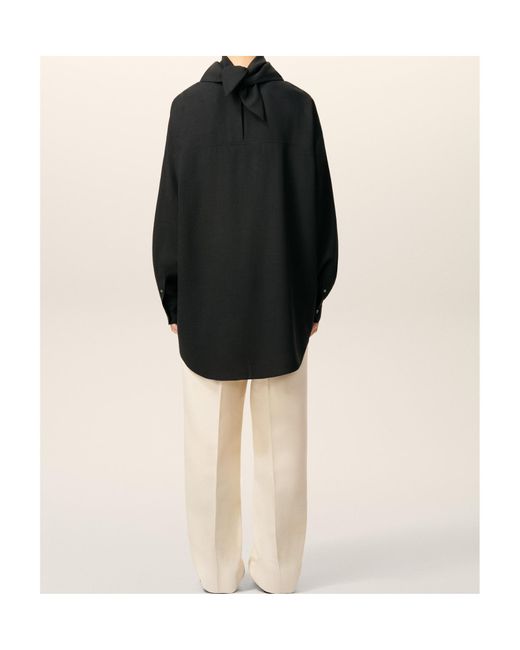 AMI Black Draped Collar Long-Sleeved Top With Scarf Detail
