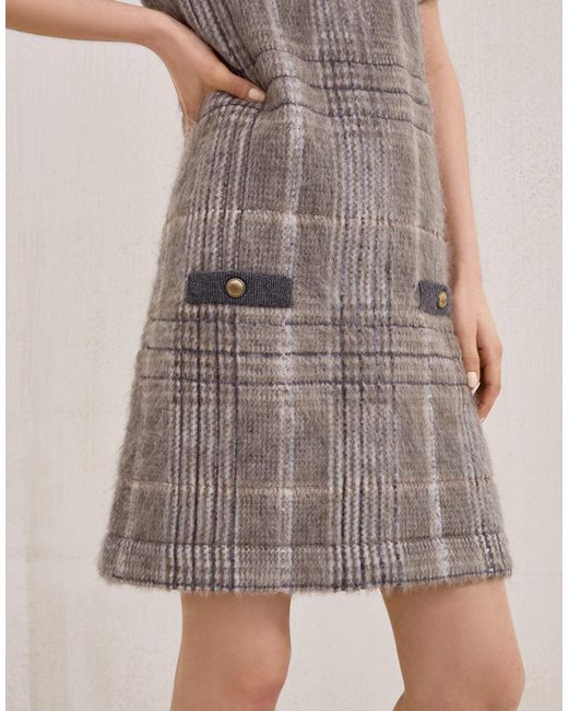 Brunello Cucinelli Gray Check-Pattern Sequin Dress