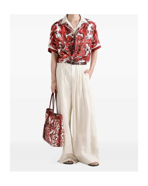 Dolce & Gabbana Red Silk Bowling Shirt for men