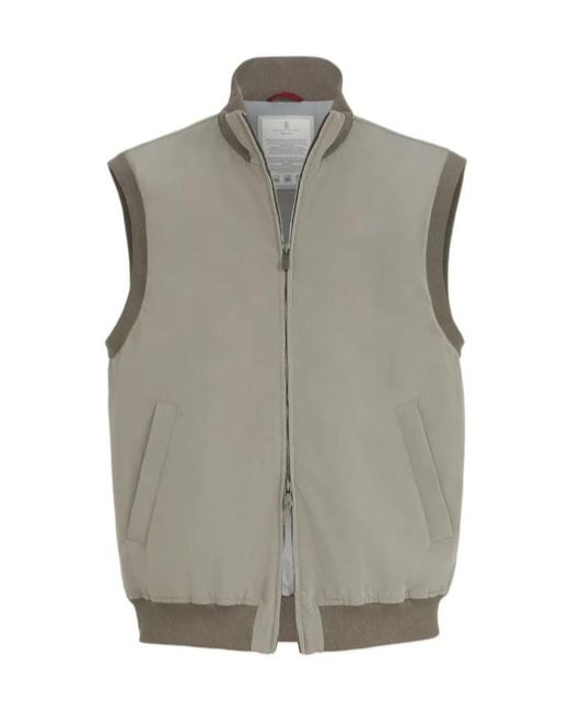 Brunello Cucinelli Gray Bonded Nylon Vest With Thermore Padding for men