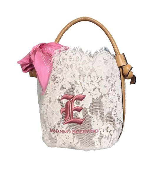 Ermanno Scervino Pink Small Logo-Embroidered Floral-Lace Tote Bag