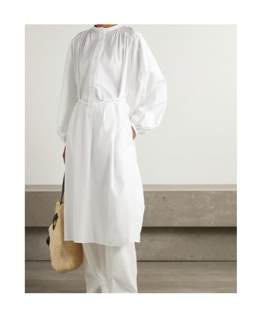 Loulou de Saison White Vitti Oversized Belted Cotton-Poplin Midi Dress