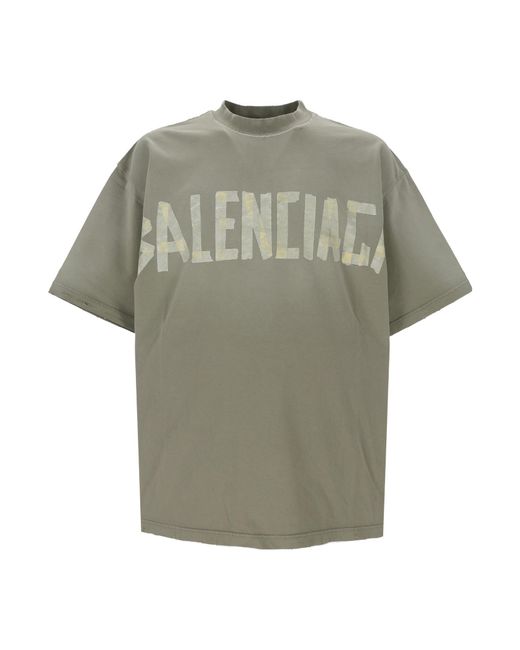 Balenciaga Green Logo Printed Crewneck T-Shirt for men
