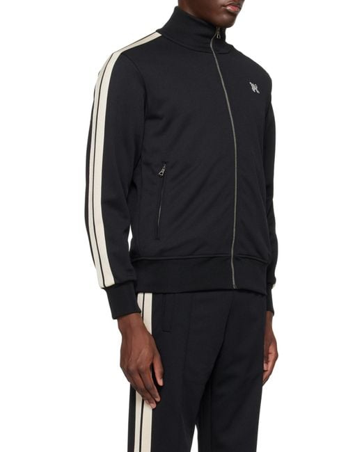 Palm Angels Black Monogram Embroidered Zipped Jacket for men