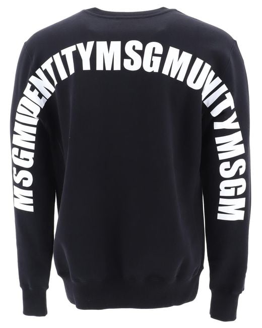 MSGM Blue Slogan Printed Cotton Pullover for men