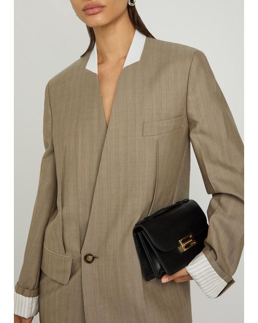 Victoria Beckham Brown Folded-Collar Double-Breasted Wool Jacket