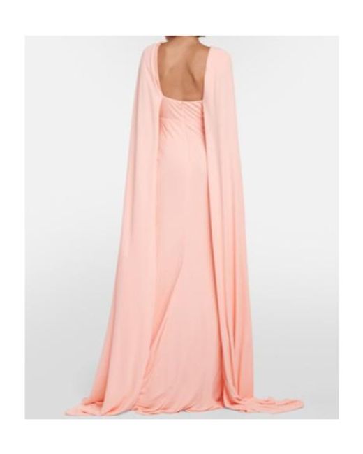 Monique Lhuillier Pink Caped Keyhole Satin Gown