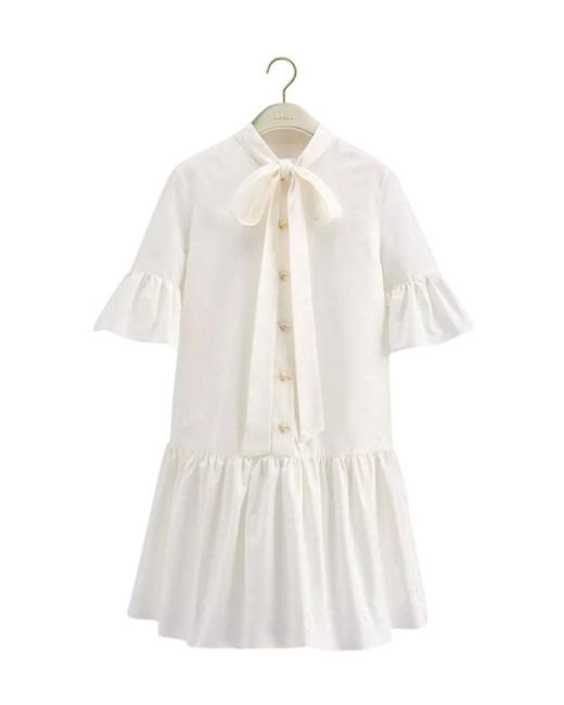 Dior White Qixi Short Flared Dress With Bow Collar