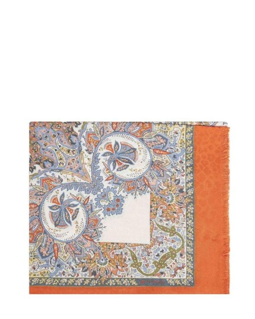 Etro White Floral-Patterned Silk Scarf