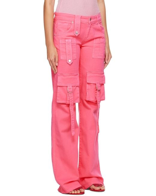 Blumarine Pink Logo-Patch Flared Cargo Jeans