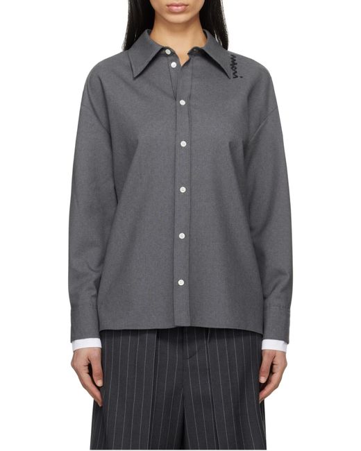 Marni Gray Logo Embroidered High-Low Hem Shirt