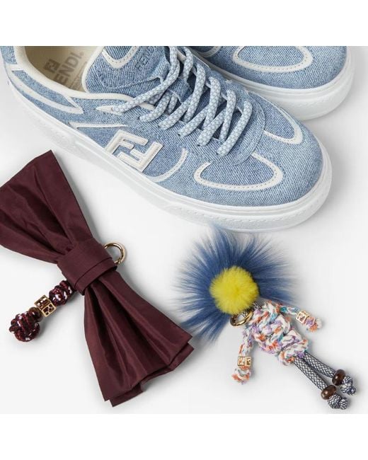 Fendi Blue Denim-Effect Printed Suede Platform Sneakers With Charms