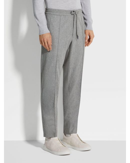 Zegna Gray Drawstring Elastic Waist Pants for men