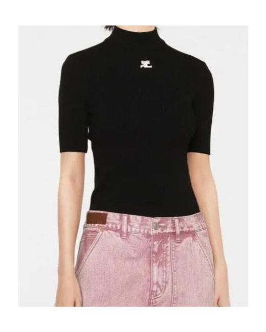 Courreges Black Short-Sleeved Ribbed Knit Sweater