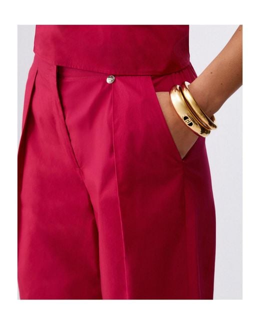 Liu Jo Red Pleated Wide-Leg Pants