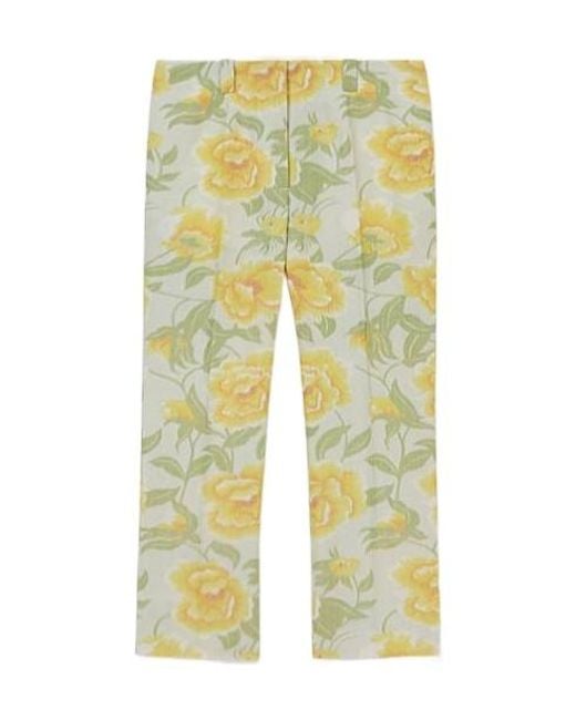 KENZO Yellow Jacquard Peonies Cropped Pants