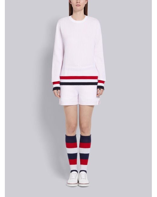 Thom Browne White Tricolour-Waistband Seersucker Shorts