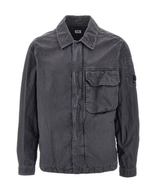 C P Company Gray 50 Fili Wax Zipped Lens Overshirt for men