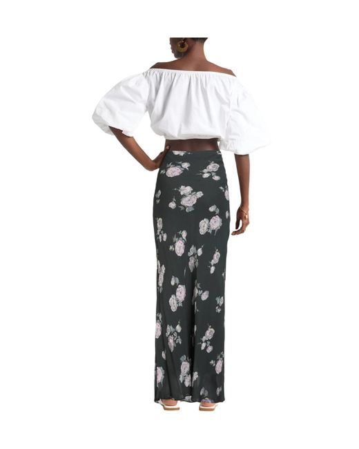 Ganni Black Flower Printed Waist-Cinching Dress