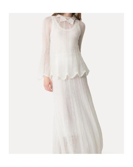 Forte_forte White Scalloped Hem Open-Knitted Jumper