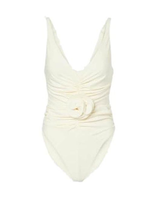 Magda Butrym White Floral-Appliqué Ruched Swimsuit