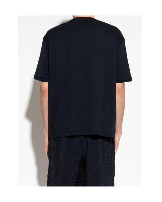Giorgio Armani Blue Logo Embroidered Crewneck T-Shirt for men