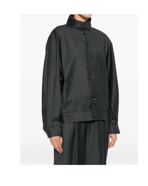 AYA MUSE Black Pinstriped Bomber Jacket