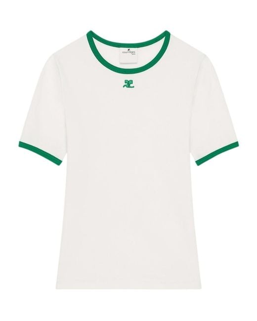 Courreges White Crew Neck Color-Blocked Short-Sleeved T-Shirt