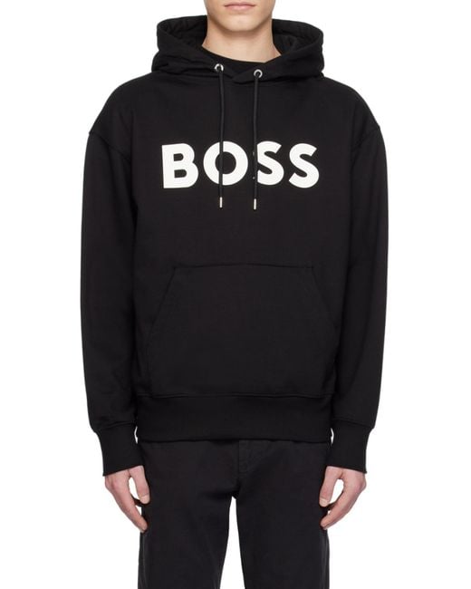 Boss Black Boss Logo Printed Drawstring Hoodie for men