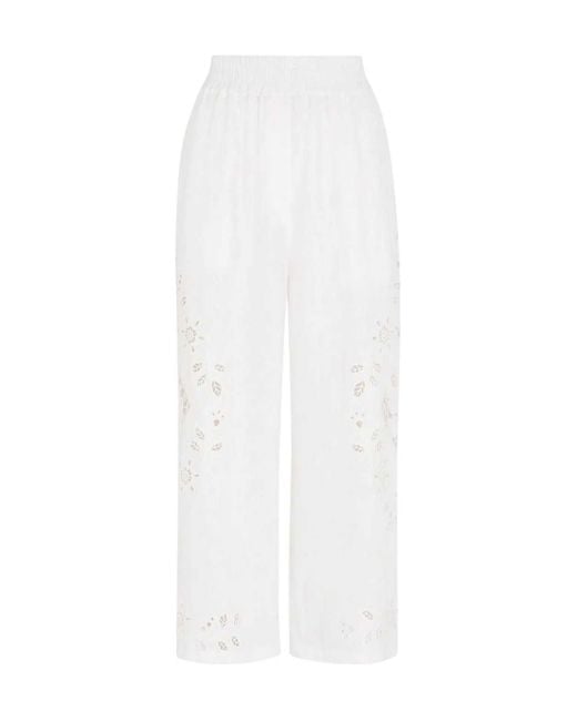 Dolce & Gabbana White Embroidered Wide Leg Poplin Pants